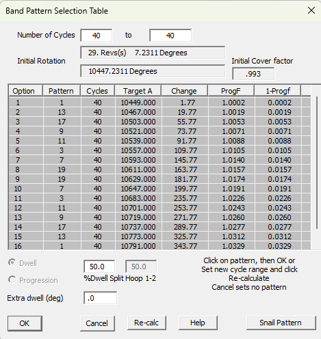 band pattern selection dialog