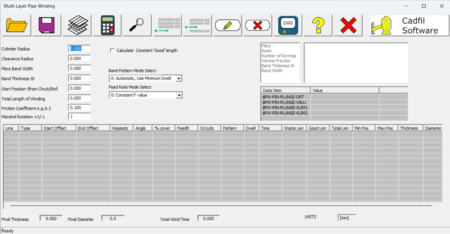 Pipewinder dialog From Cadfil v9.93 Cadfil Multipipe Dialog