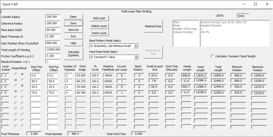From Cadfil v9.51 Cadfil Multipipe Dialog