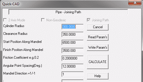 Cadfil - Pipe example 1, Combine Winding Dialog