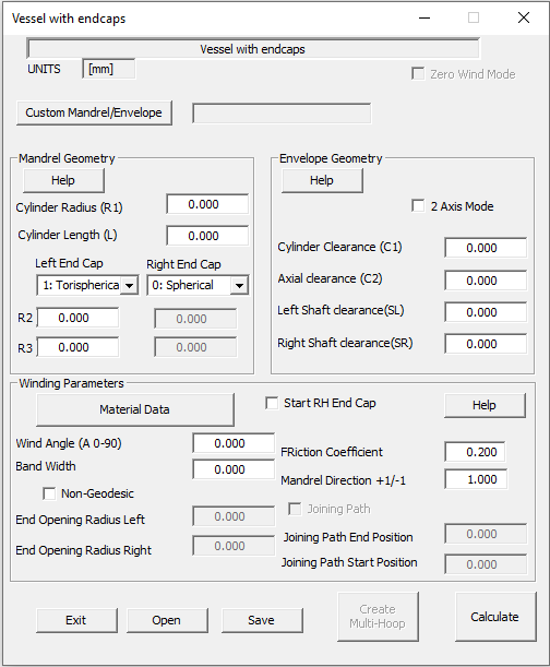 Vessel with end caps Dialog