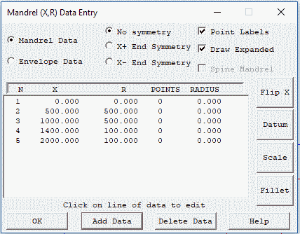 Cadfil X,R Mandrel editor dialog